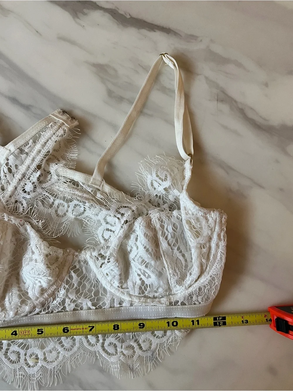 Tic Toc White Lace Bralette Bra Crop Top Size L Adjustable Straps Boho Floral